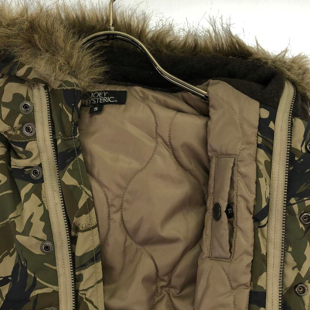 ジョーイヒステリック プリマロフト 迷彩柄 中綿ジャケット S グリーン系 裏地付き キッズ