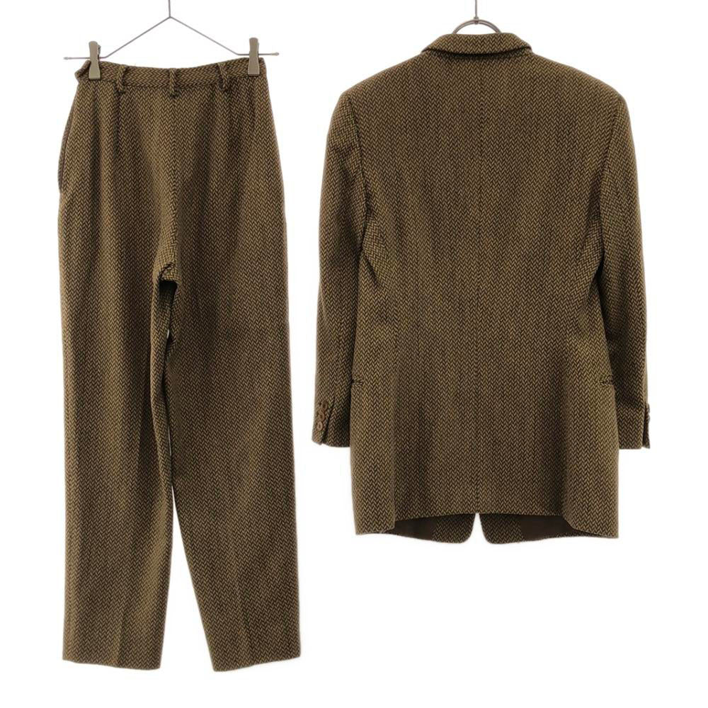 MANI マーニ イタリア製 ヘリンボーン柄 パンツスーツ 上下 セットアップ 40 ベージュ系 肩パット入り レディース