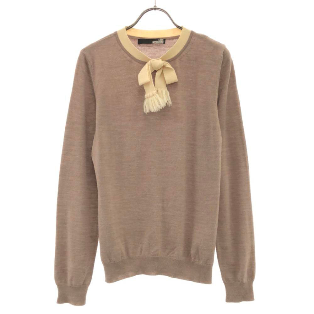 LOVEMOSCHINO ラブモスキーノ ウールブレンド 長袖 ニット 44 ベージュ×ホワイト セーター レディース