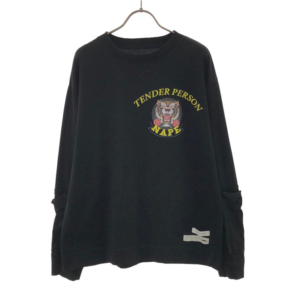 ネイプ 日本製 KAWANO TENDERPERSON ロゴプリント 長袖 Tシャツ 2 ブラック ロンT バックプリント メンズ