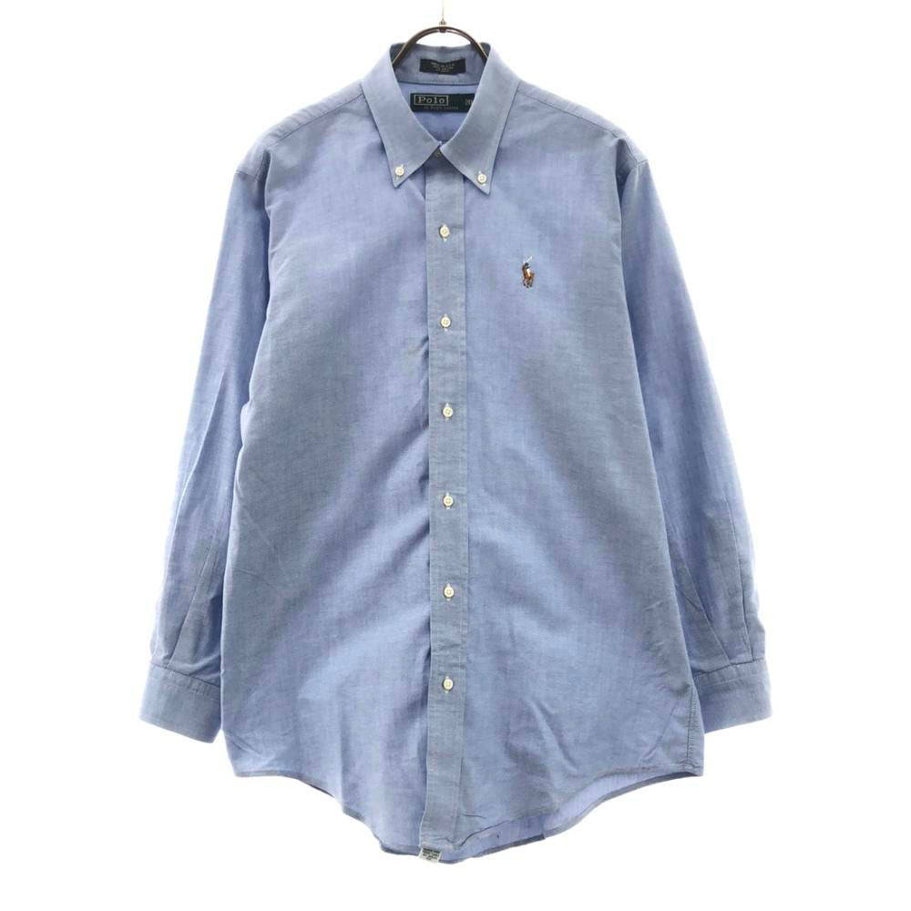 ポロバイラルフローレン 80s USA製 緑タグ ヴィンテージ ボーイズ ロゴ刺繍 長袖 オックスフォード ボタンダウンシャツ 20 ブルー Polo by Ralph Lauren メンズ