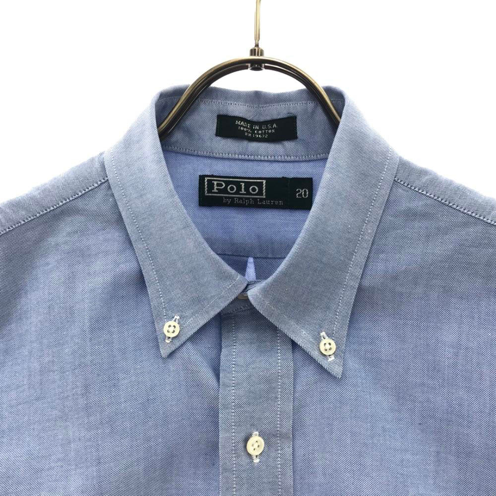 ポロバイラルフローレン 80s USA製 緑タグ ヴィンテージ ボーイズ ロゴ刺繍 長袖 オックスフォード ボタンダウンシャツ 20 ブルー Polo by Ralph Lauren メンズ