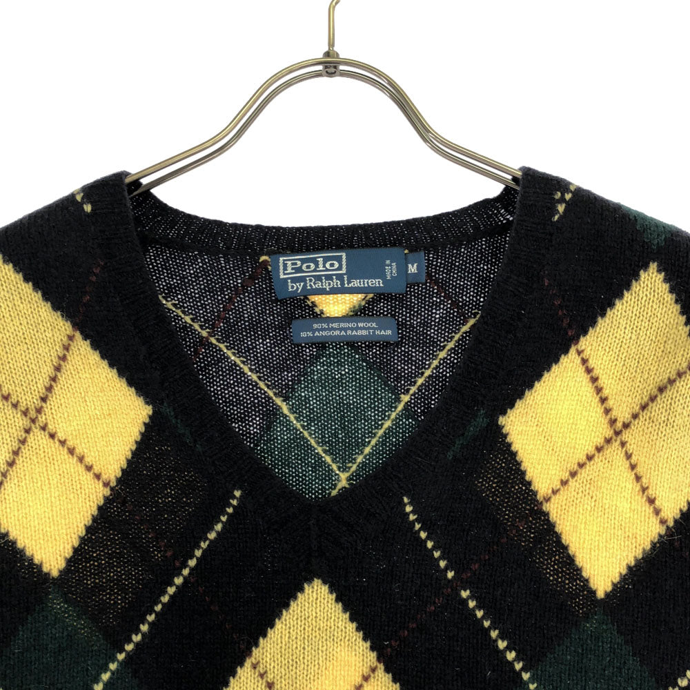 ポロバイラルフローレン 90s ウールブレンド オールド アーガイル柄 長袖 Vネック ニット M ネイビー系 Polo by Ralph Lauren セーター レディース