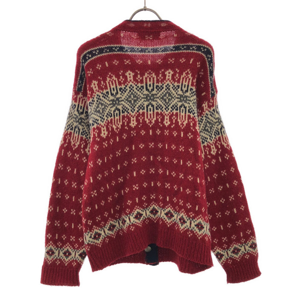 L.L.Bean エルエルビーン 80s USA製 ウールブレンド ヴィンテージ ノルディック柄 長袖 クルーネック ニットカーディガン S レッド系 コンチョボタン レディース