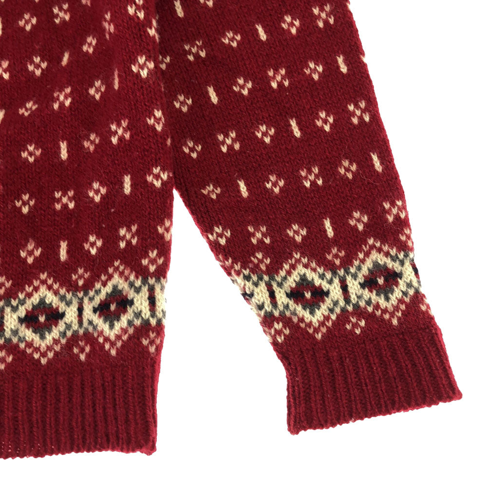 L.L.Bean エルエルビーン 80s USA製 ウールブレンド ヴィンテージ ノルディック柄 長袖 クルーネック ニットカーディガン S レッド系 コンチョボタン レディース