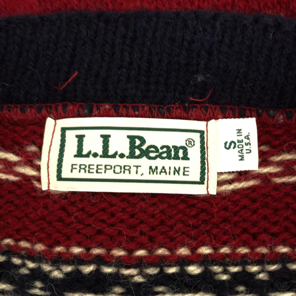 L.L.Bean エルエルビーン 80s USA製 ウールブレンド ヴィンテージ ノルディック柄 長袖 クルーネック ニットカーディガン S レッド系 コンチョボタン レディース