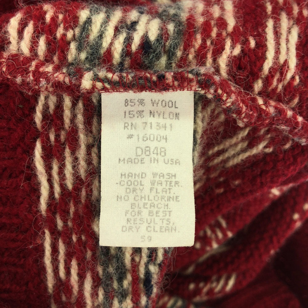 L.L.Bean エルエルビーン 80s USA製 ウールブレンド ヴィンテージ ノルディック柄 長袖 クルーネック ニットカーディガン S レッド系 コンチョボタン レディース