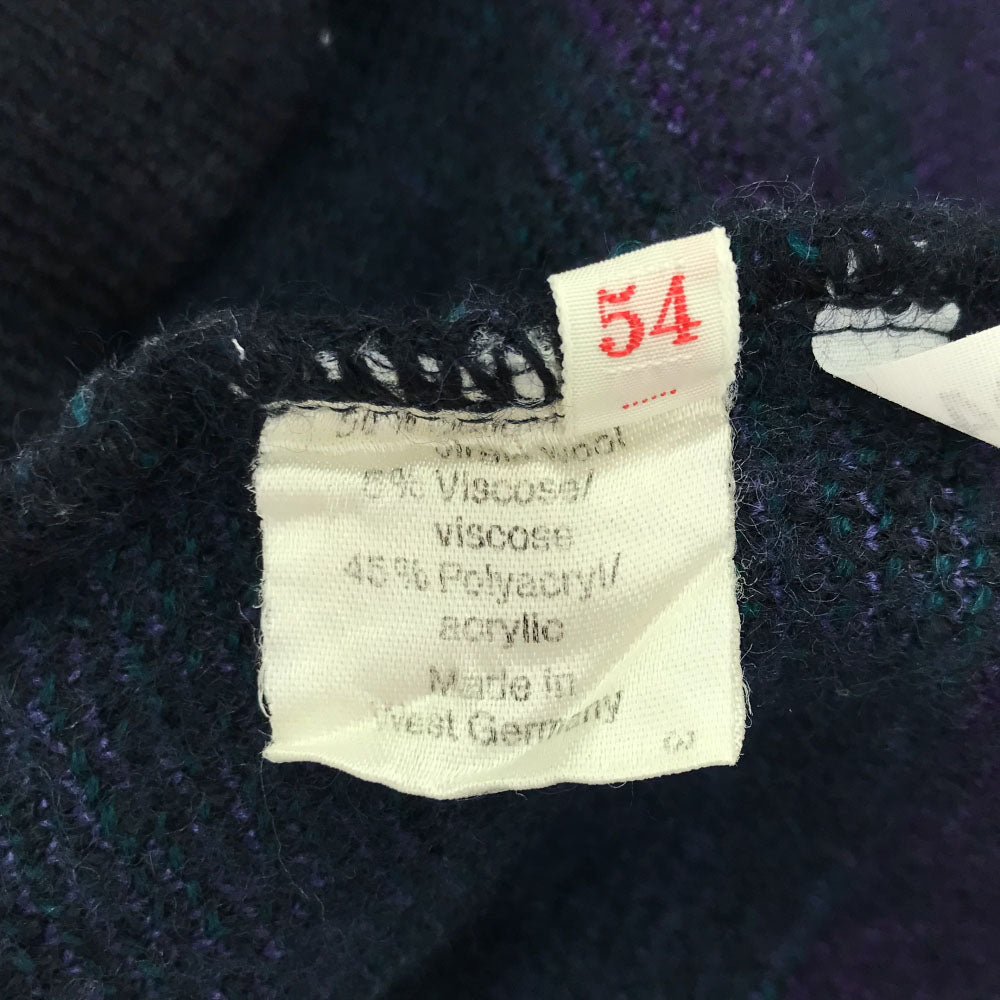 VINTAGE ヴィンテージ 80s ウールブレンド 総柄 長袖 クルーネック セーター 54 パープル×ネイビー ニット メンズ