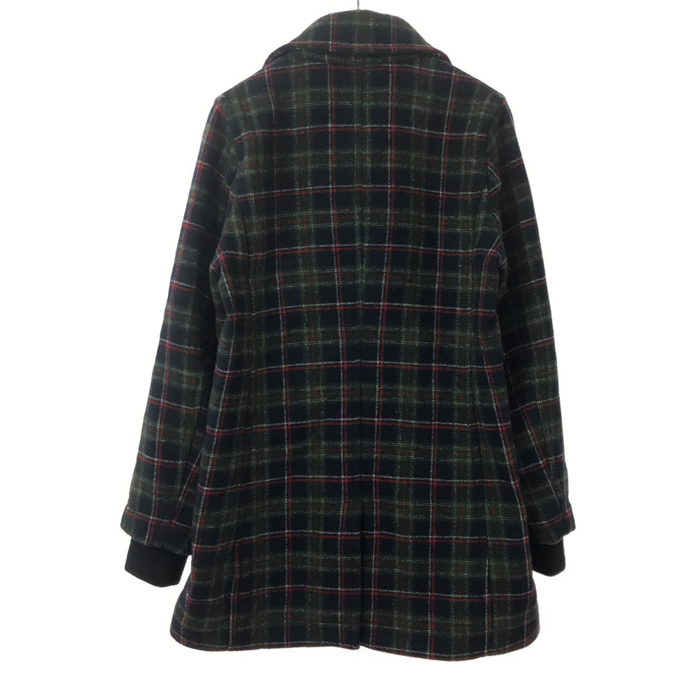 FRED PERRY フレッドペリー ウールブレンド チェック柄 ピーコート M ネイビー×グリーン レディース