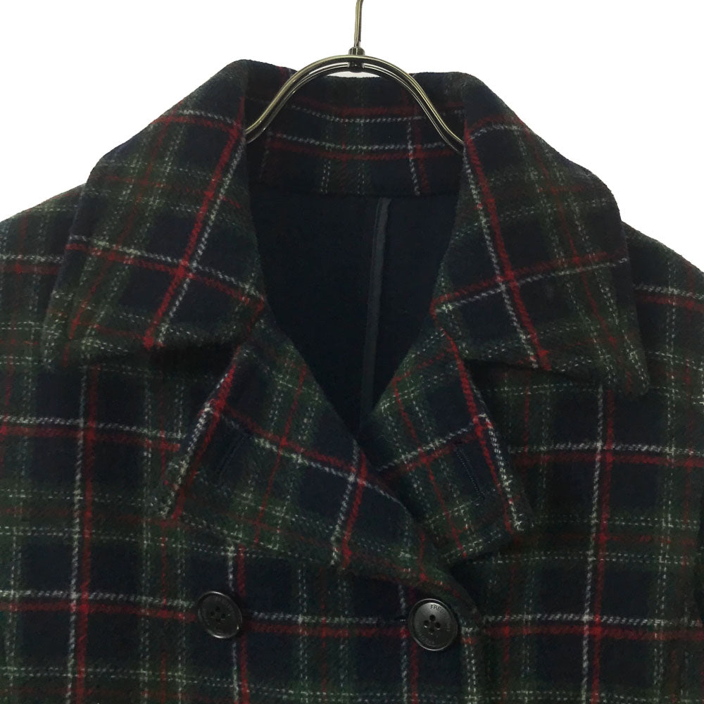 FRED PERRY フレッドペリー ウールブレンド チェック柄 ピーコート M ネイビー×グリーン レディース