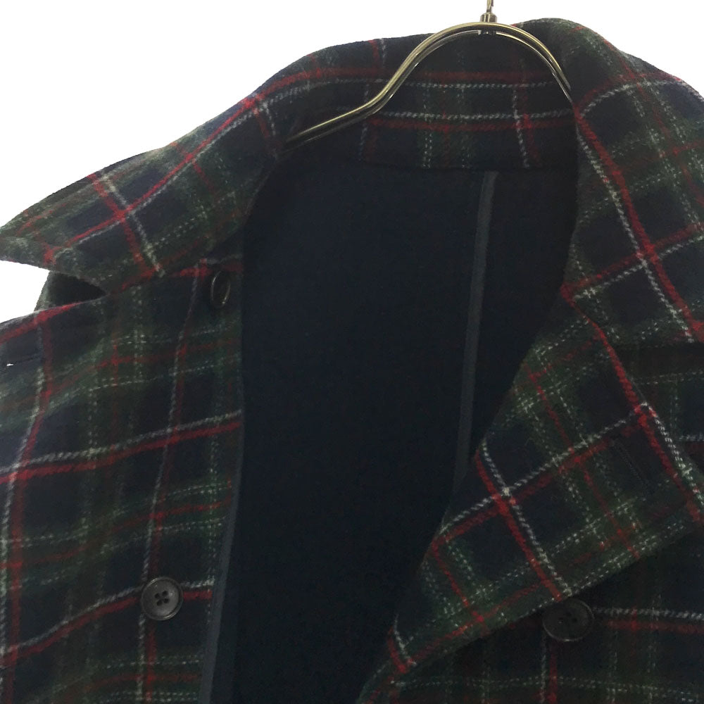 FRED PERRY フレッドペリー ウールブレンド チェック柄 ピーコート M ネイビー×グリーン レディース