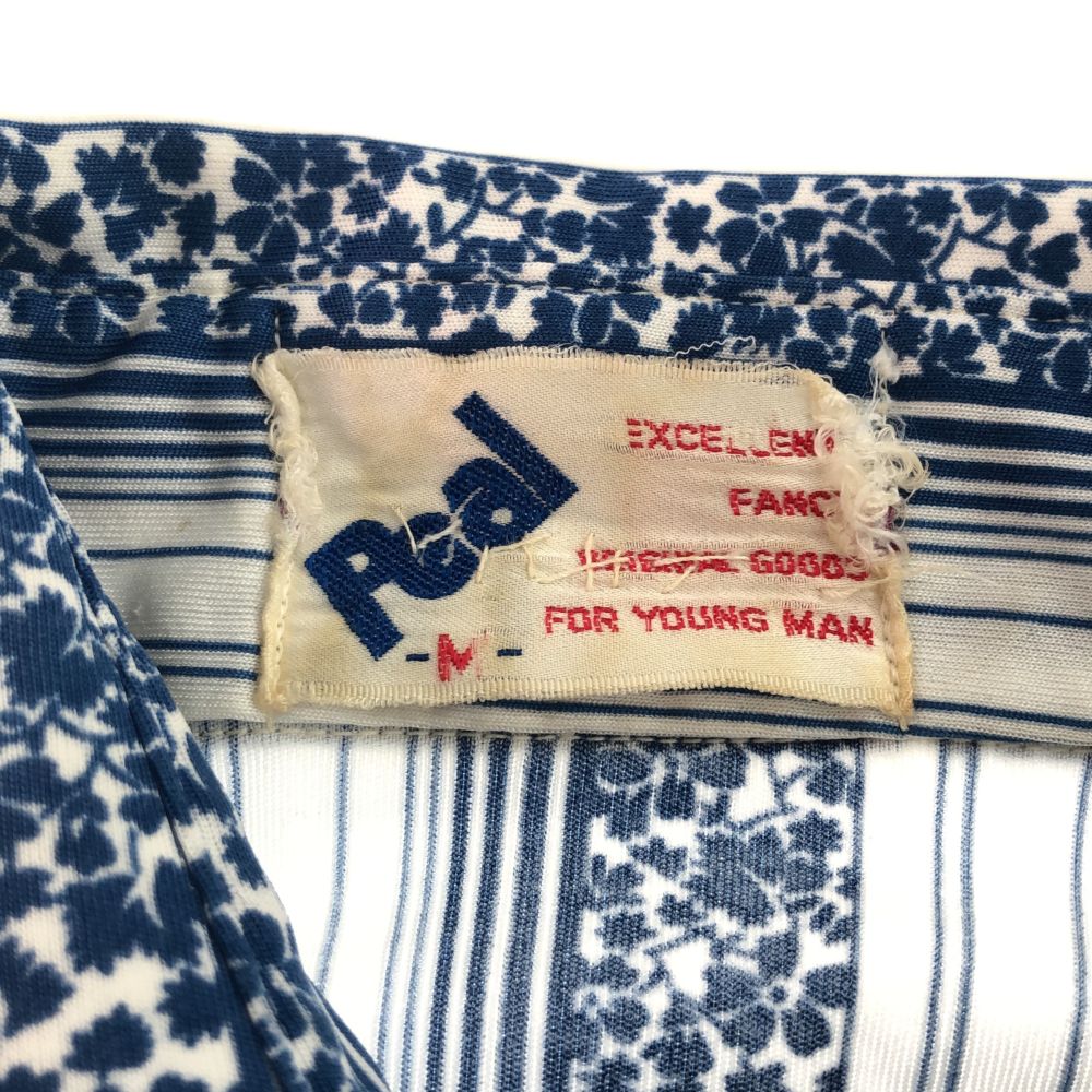 ピール ストライプ 長袖 シャツ M ブルー×ホワイト Peal 花柄 メンズ