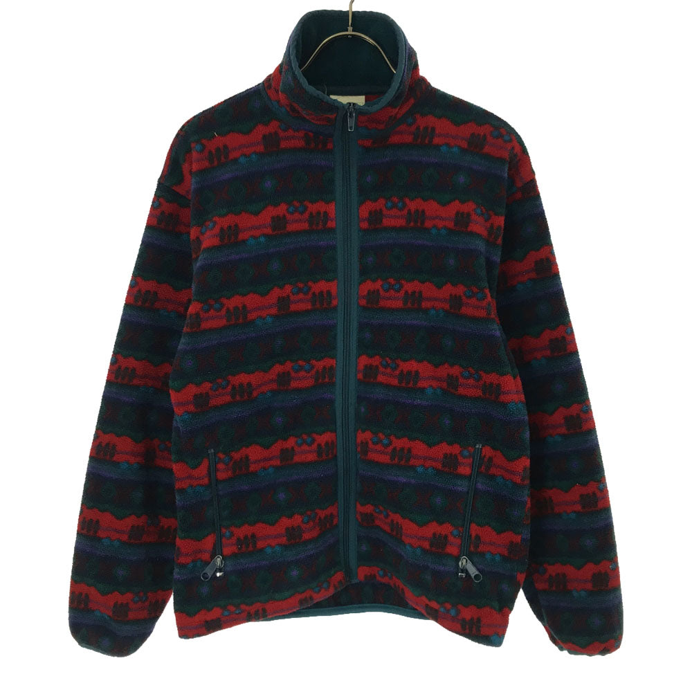 L.L.Bean エルエルビーン 80s ヴィンテージ 総柄 フリースジャケット グリーン×レッド アウトドア メンズ