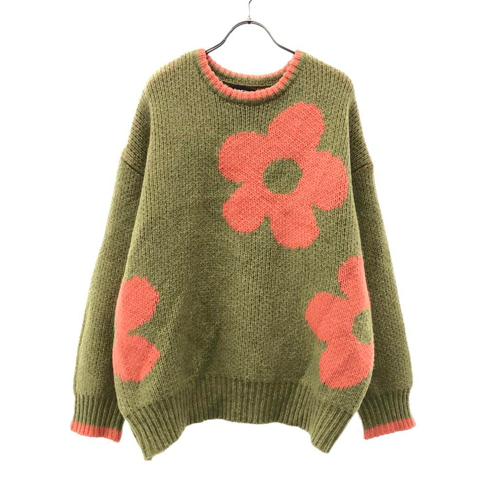 シーセム 花柄 長袖 セーター L グリーン系×オレンジ系 ニット レディース
