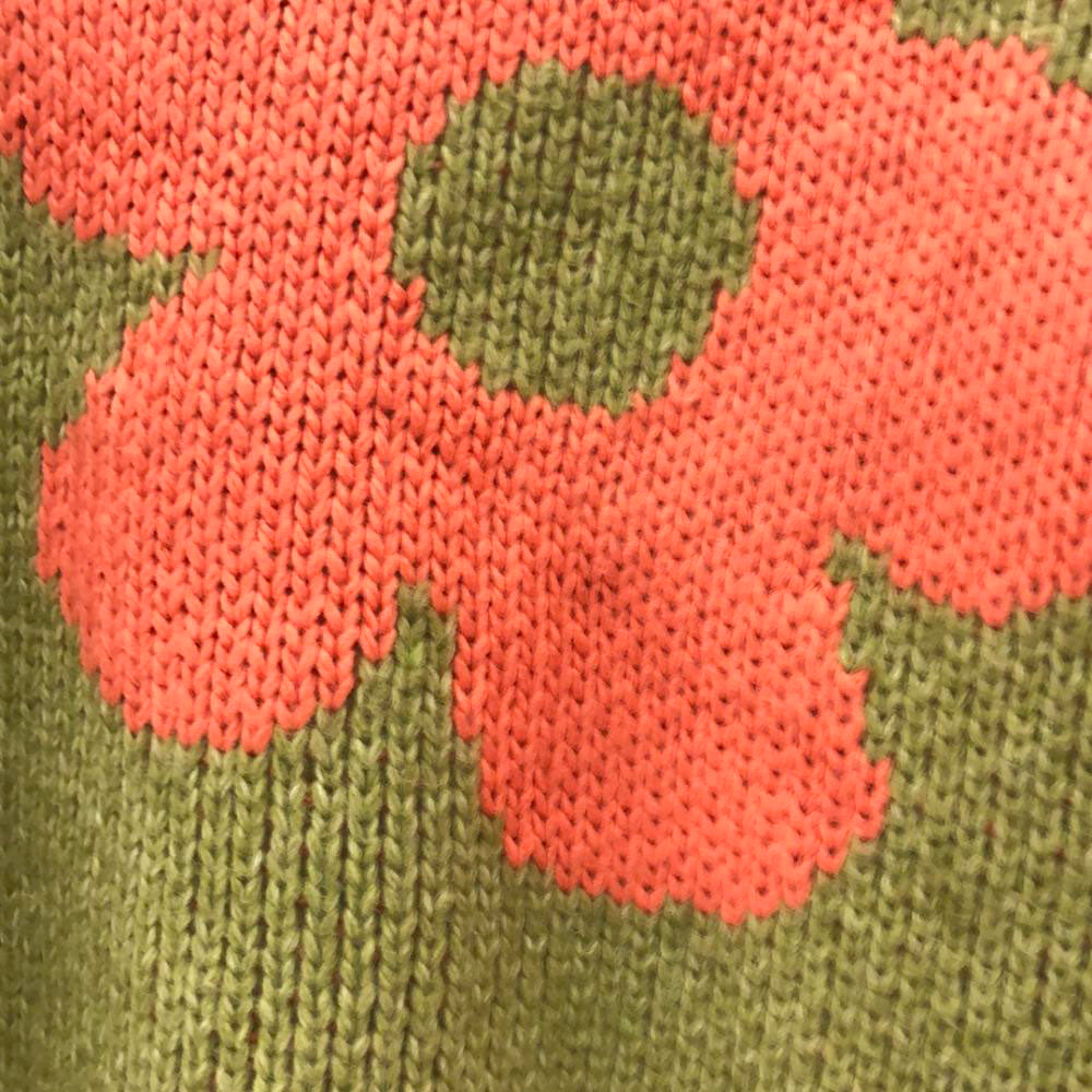 シーセム 花柄 長袖 セーター L グリーン系×オレンジ系 ニット レディース