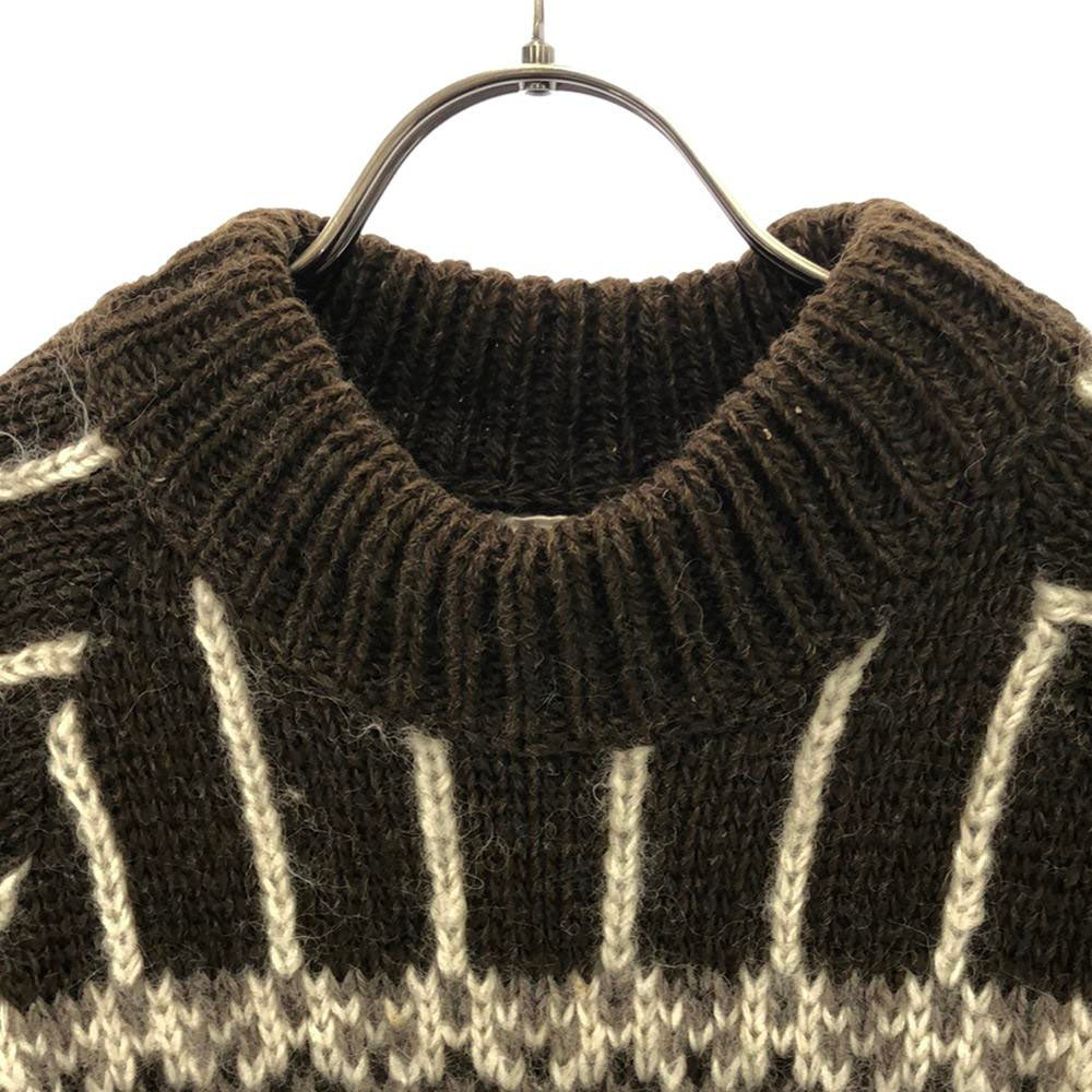 ルノックス 90s ウール オールド 幾何学柄 長袖 モックネック セーター ホワイト×ブラウン ニット メンズ