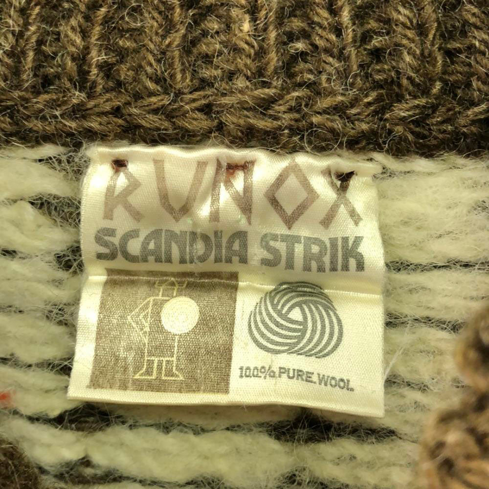 ルノックス 90s ウール オールド 幾何学柄 長袖 モックネック セーター ホワイト×ブラウン ニット メンズ