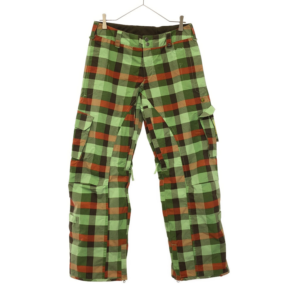 BURTON バートン 刺繍 スノーボード カーゴパンツ S グリーン×オレンジ 裏メッシュ ベンチレーション 裾ファスナー メンズ