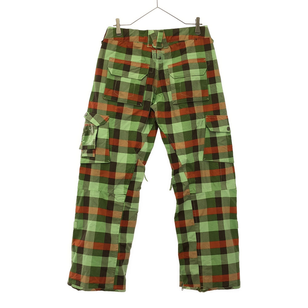 BURTON バートン 刺繍 スノーボード カーゴパンツ S グリーン×オレンジ 裏メッシュ ベンチレーション 裾ファスナー メンズ