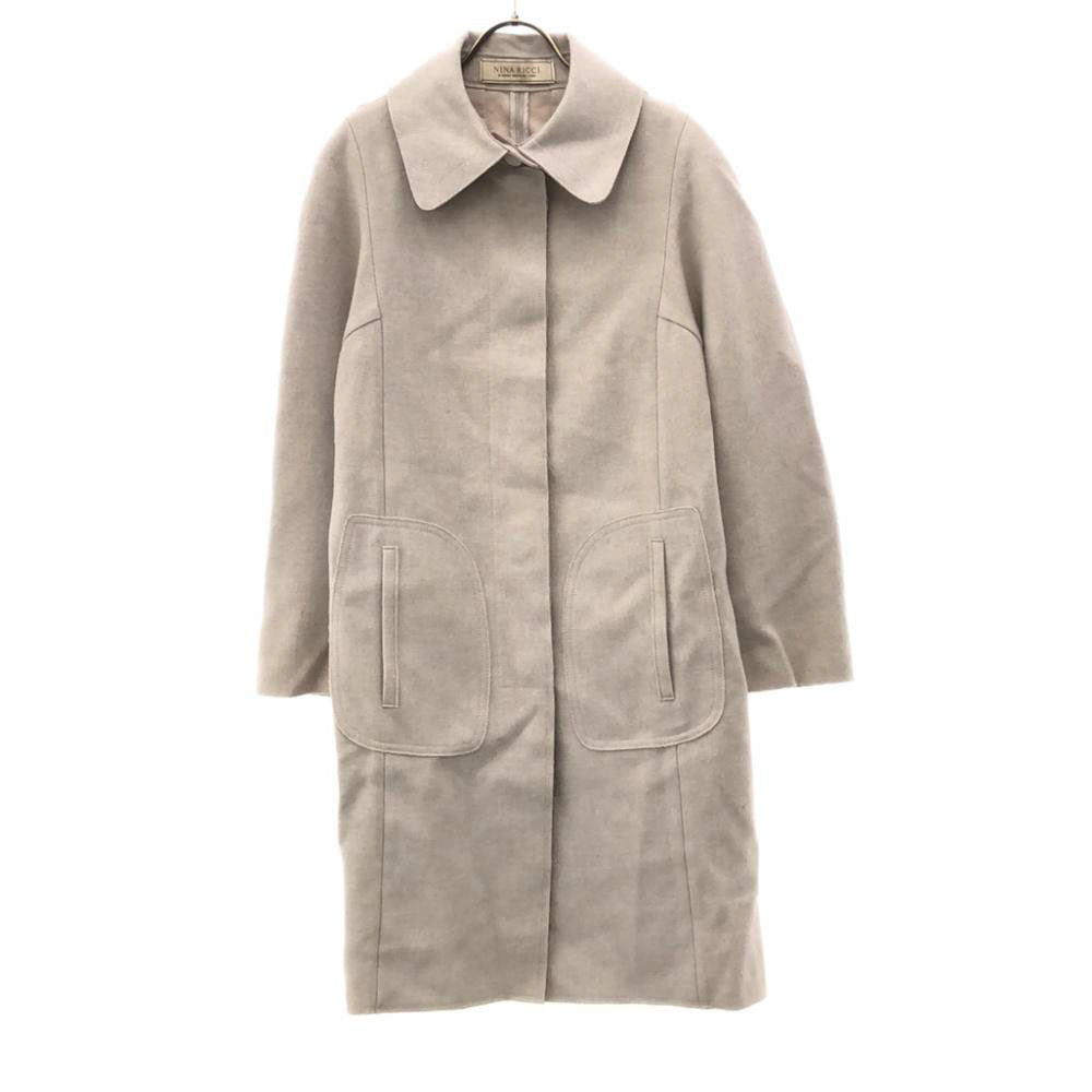 NINA RICCI ニナリッチ ウールブレンド ステンカラーコート 36 ライトグレー ロング レディース
