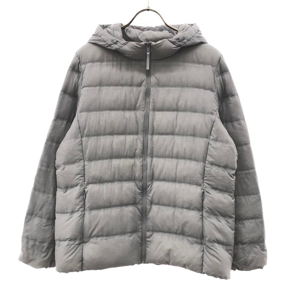 UNIQLO ユニクロ シームレス ダウンジャケット XL ライトグレー フード付き ナイロンジャケット 収納袋付き レディース