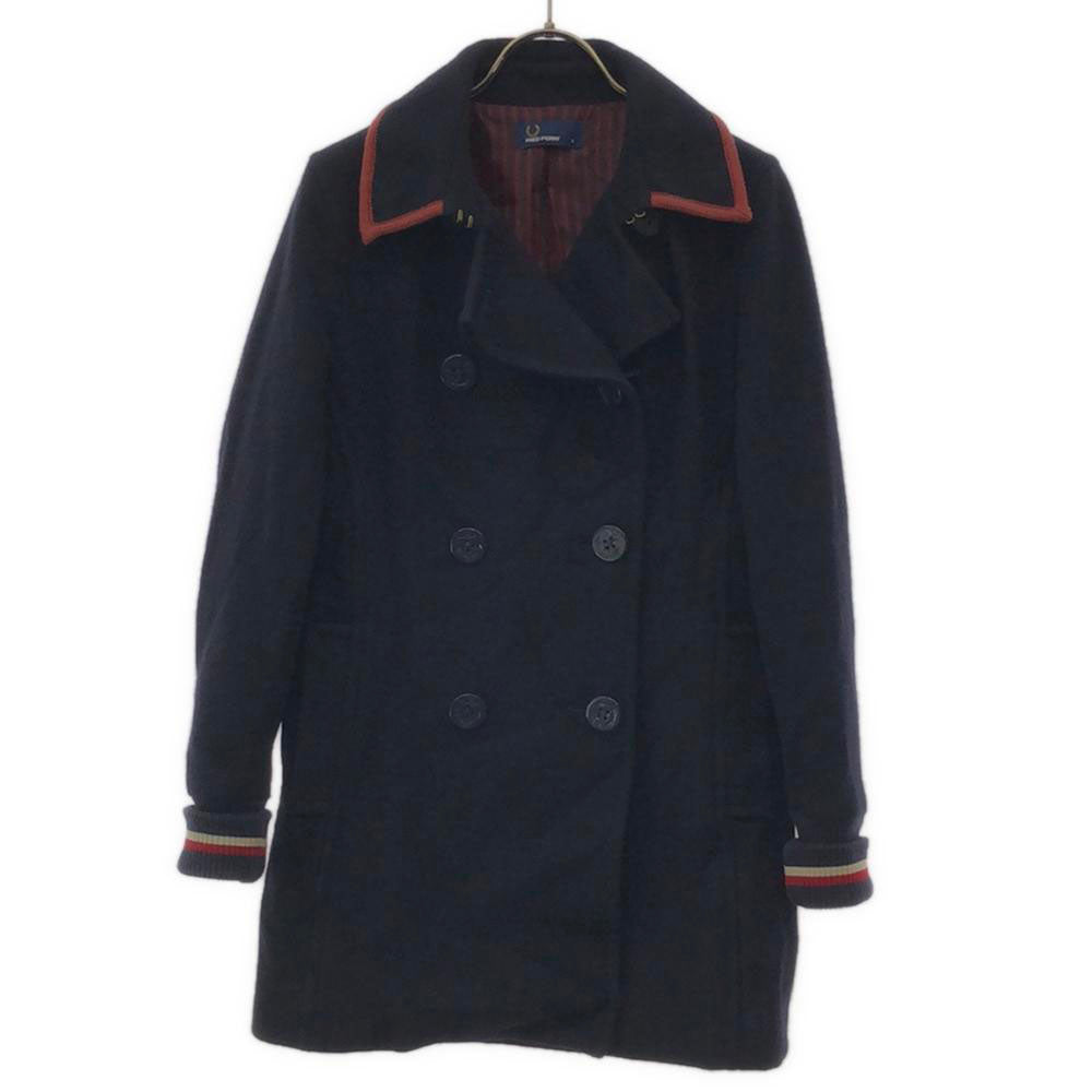 FRED PERRY フレッドペリー ウールブレンド ピーコート S ネイビー レディース