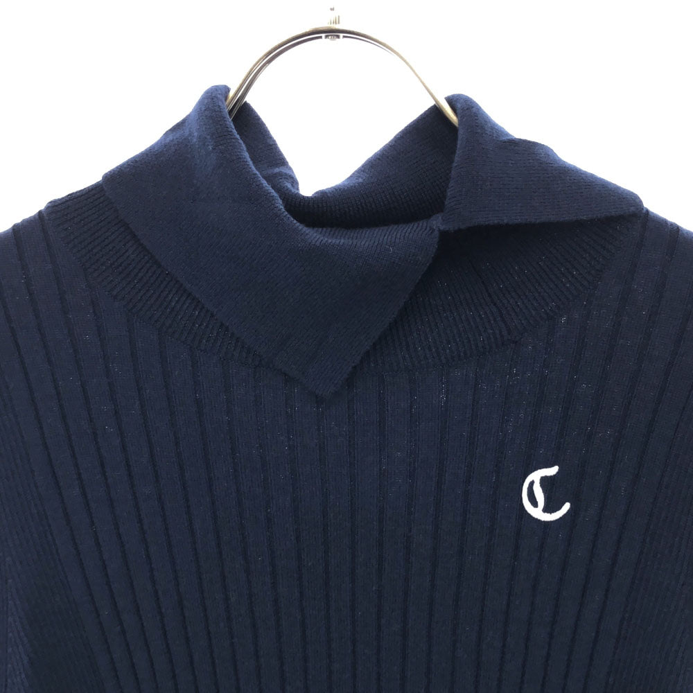 Callaway キャロウェイ 未使用 ウールブレンド ロゴ刺繍 ゴルフ 長袖 切り込みタートルネック セーター L ネイビー ニット タグ付き レディース