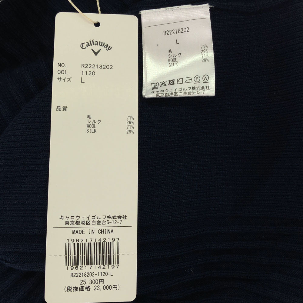 Callaway キャロウェイ 未使用 ウールブレンド ロゴ刺繍 ゴルフ 長袖 切り込みタートルネック セーター L ネイビー ニット タグ付き レディース