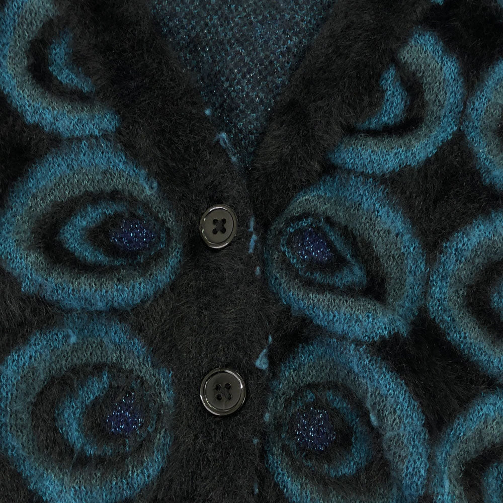 Desigual デシグアル 総柄 長袖 ニットカーディガン M ブラック×グリーン レディース