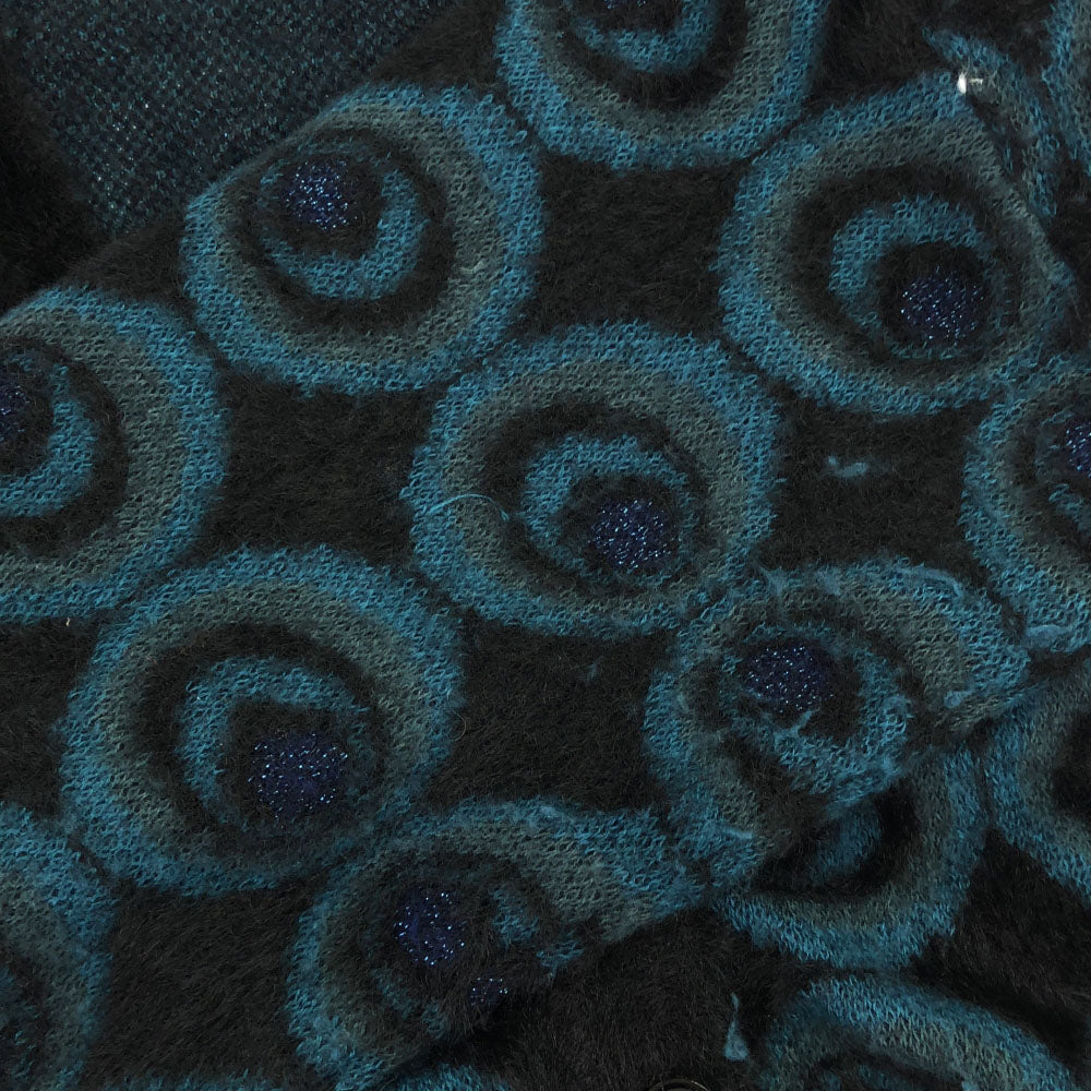 Desigual デシグアル 総柄 長袖 ニットカーディガン M ブラック×グリーン レディース