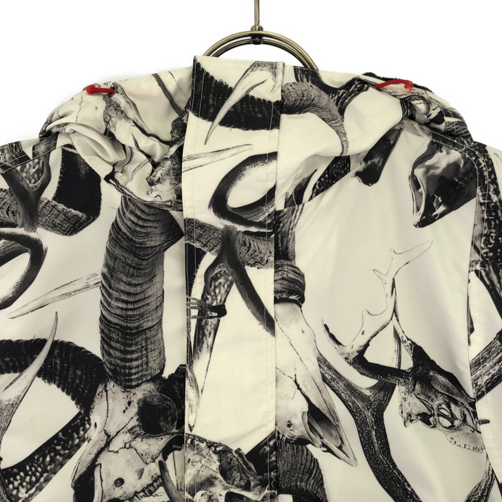 メッセンジャー 総柄 フード付き ジャケット L ホワイト×ブラック 裏フリース ダブルジッパー メンズ