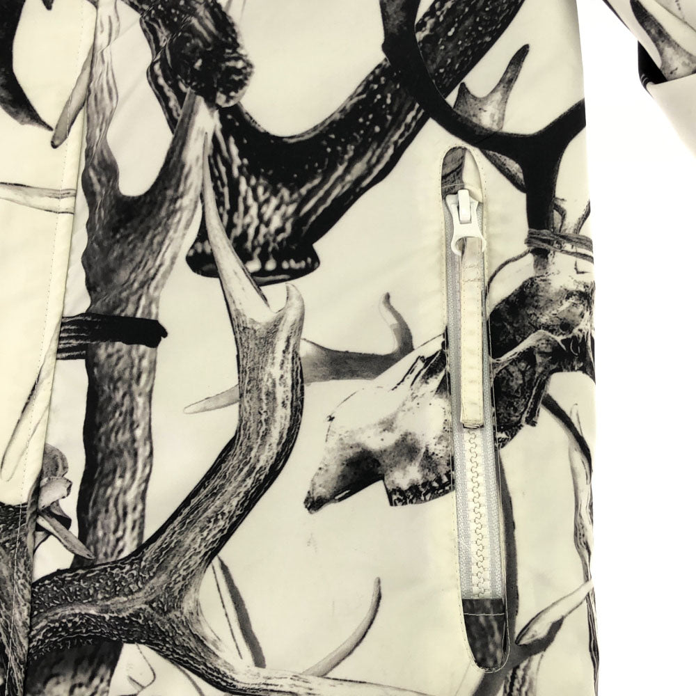 メッセンジャー 総柄 フード付き ジャケット L ホワイト×ブラック 裏フリース ダブルジッパー メンズ