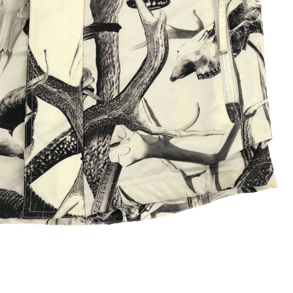 メッセンジャー 総柄 フード付き ジャケット L ホワイト×ブラック 裏フリース ダブルジッパー メンズ