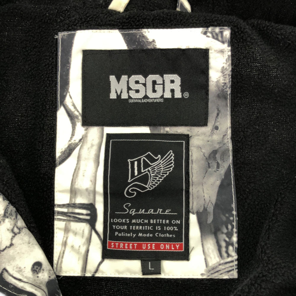 メッセンジャー 総柄 フード付き ジャケット L ホワイト×ブラック 裏フリース ダブルジッパー メンズ