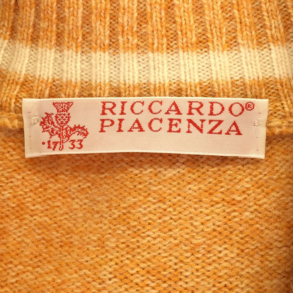 リカルドピアチェンツァ イタリア製 長袖 モックネック ニットカーディガン 48 オレンジ メンズ