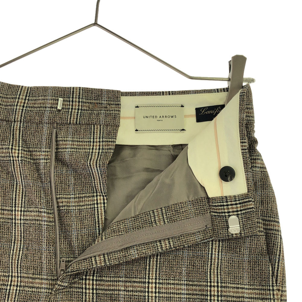未使用 UNITED ARROWS TOKYO ユナイテッドアローズトウキョウ 日本製 チェック柄 ストレートパンツ 34 ブラウン系 タグ付き レディース