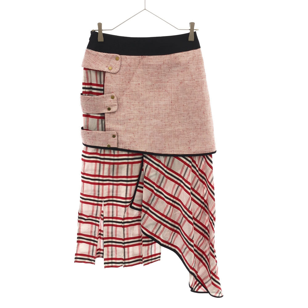 未使用 AKANE UTSUNOMIYA アカネウツノミヤ 日本製 チェック柄 ミモレ丈 スカート 38 レッド系 裏地付き サイドジップ タグ付き レディース