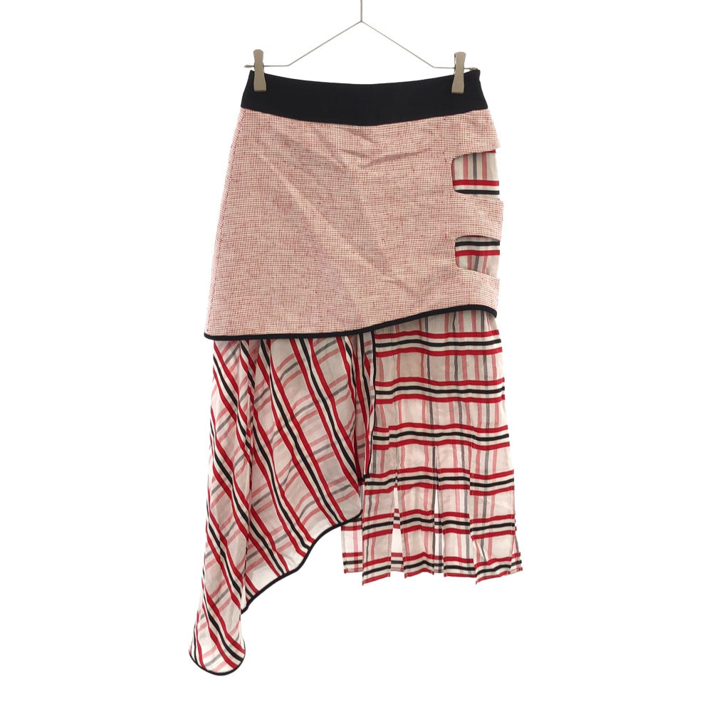 未使用 AKANE UTSUNOMIYA アカネウツノミヤ 日本製 チェック柄 ミモレ丈 スカート 38 レッド系 裏地付き サイドジップ タグ付き レディース