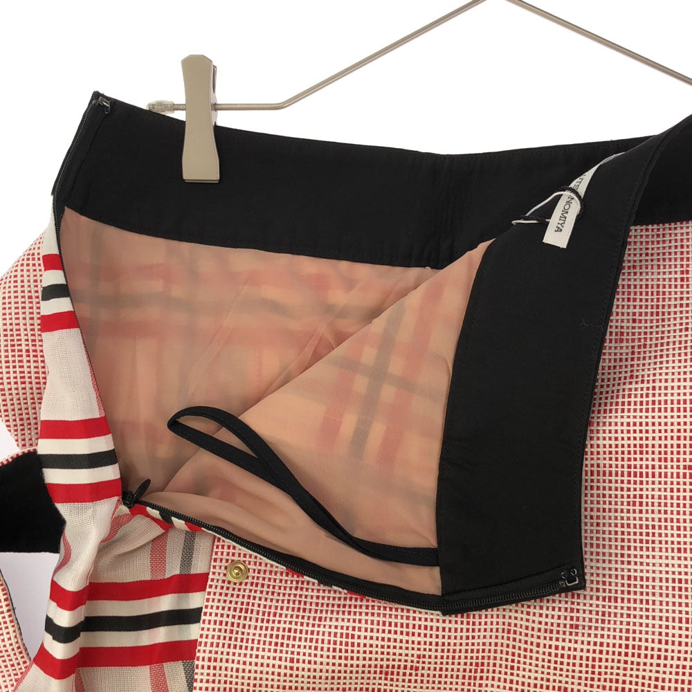 未使用 AKANE UTSUNOMIYA アカネウツノミヤ 日本製 チェック柄 ミモレ丈 スカート 38 レッド系 裏地付き サイドジップ タグ付き レディース