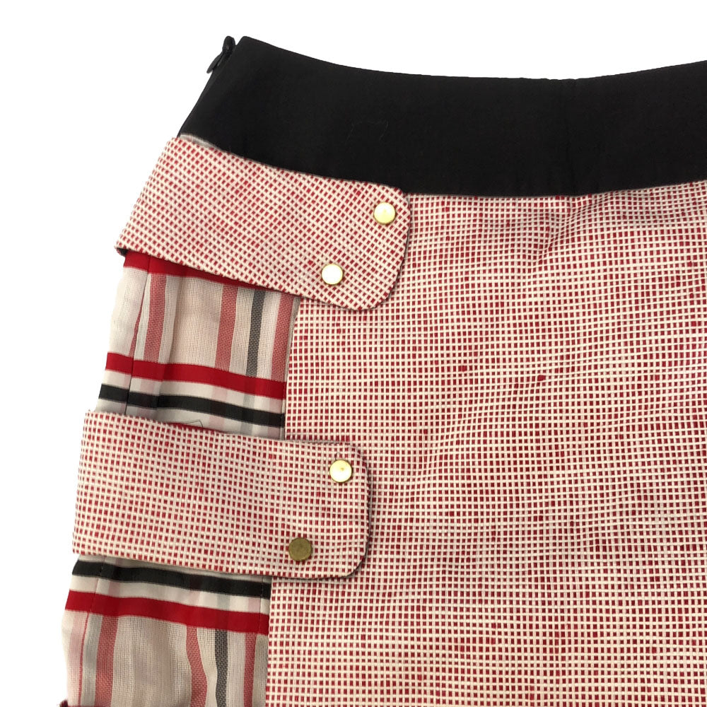 未使用 AKANE UTSUNOMIYA アカネウツノミヤ 日本製 チェック柄 ミモレ丈 スカート 38 レッド系 裏地付き サイドジップ タグ付き レディース