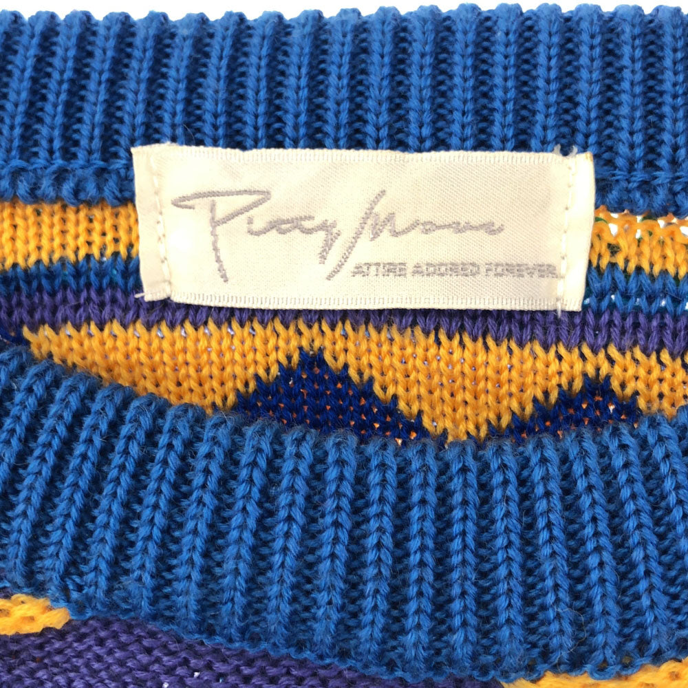 OLD オールド 90s 日本製 3D 総柄 長袖 ニット ブルー系 セーター メンズ