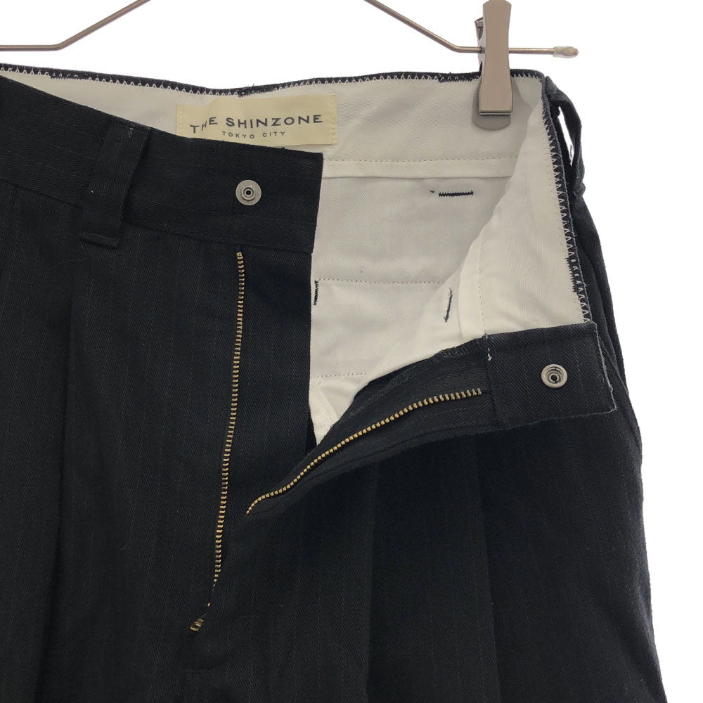 THE SHINZONE ザ シンゾーン 日本製 ピンストライプ タック ワイドパンツ 34 ブラック メンズ