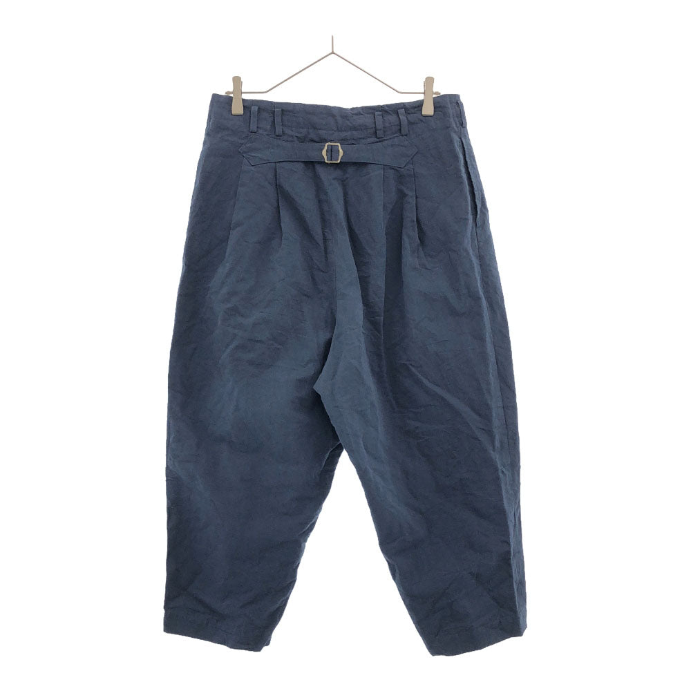 ススリ 日本製 リネンブレンド タック テーパードパンツ M ブルー ボタンフライ レディース