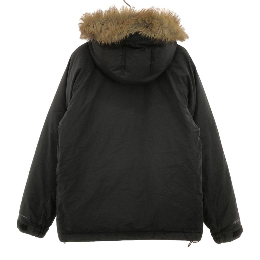 コロンビア ×キネティクス ロゴ刺繍 ダウンジャケット S ブラック Columbia Kinetics アウトドア PM5875 フェイクファー メンズ