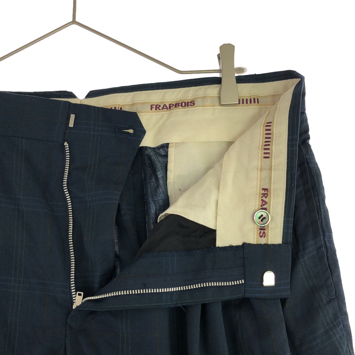 FRAPBOIS フラボア 日本製 ウール100% グレンチェック 3タック テーパードパンツ 1 ブルー系 メンズ