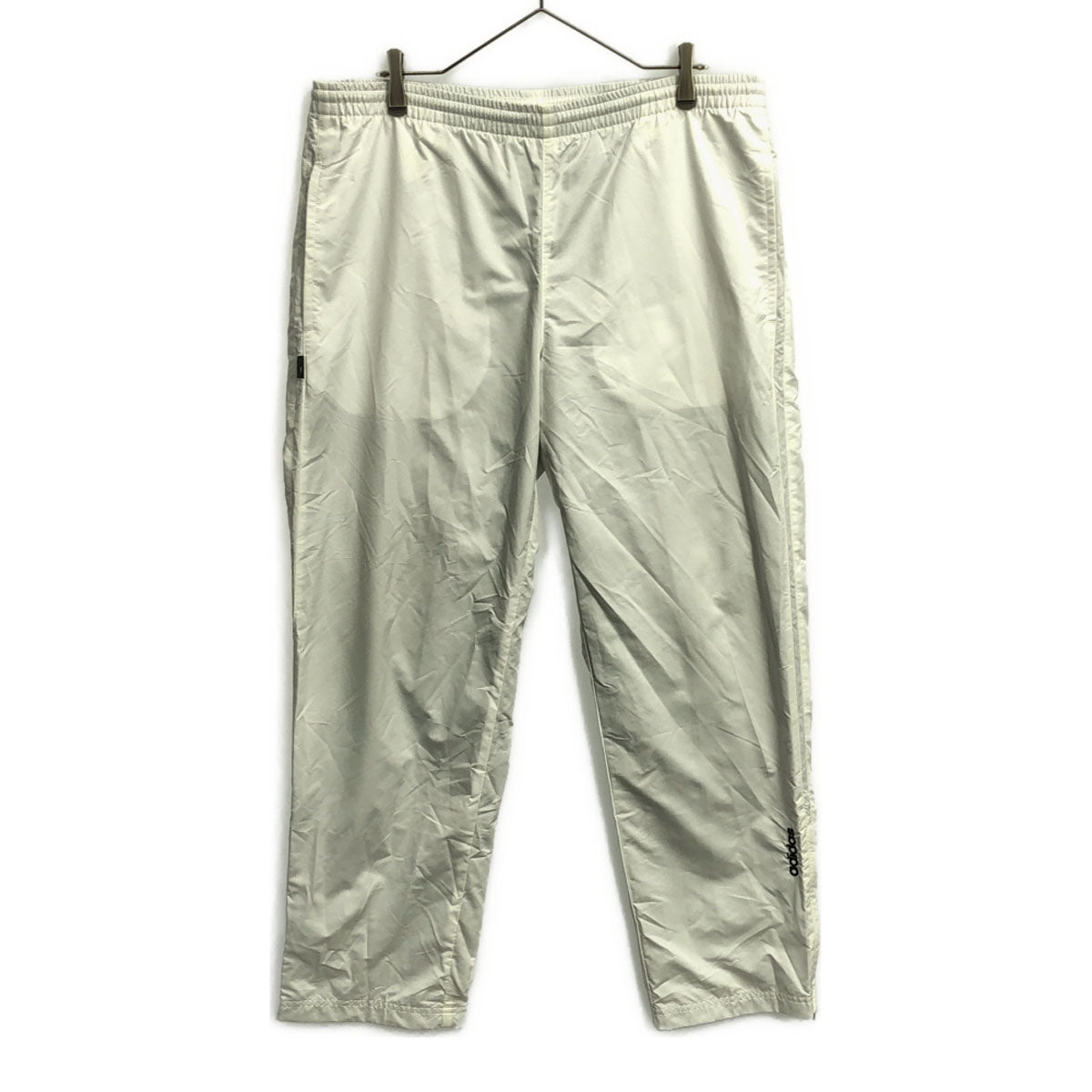 adidas アディダス 日本製 ロゴ刺繍 トレーニング ウインドパンツ O ホワイト 裾ジップ 裏メッシュ メンズ