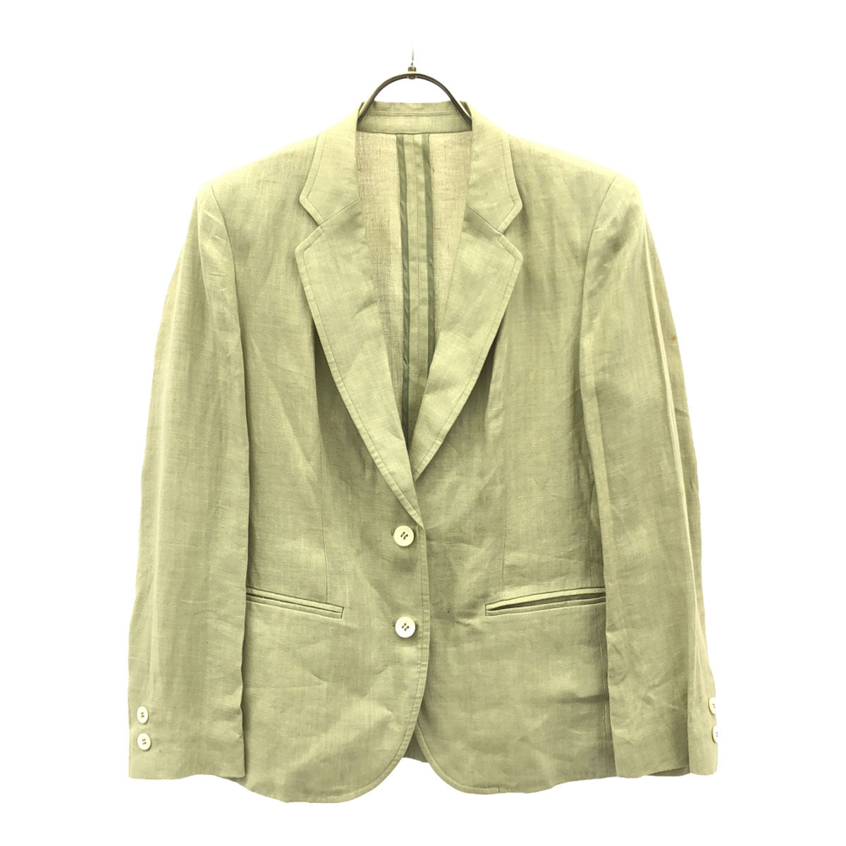 Burberrys バーバリーズ 90s リネン オールド テーラードジャケット 11AB2 グリーン系 レディース