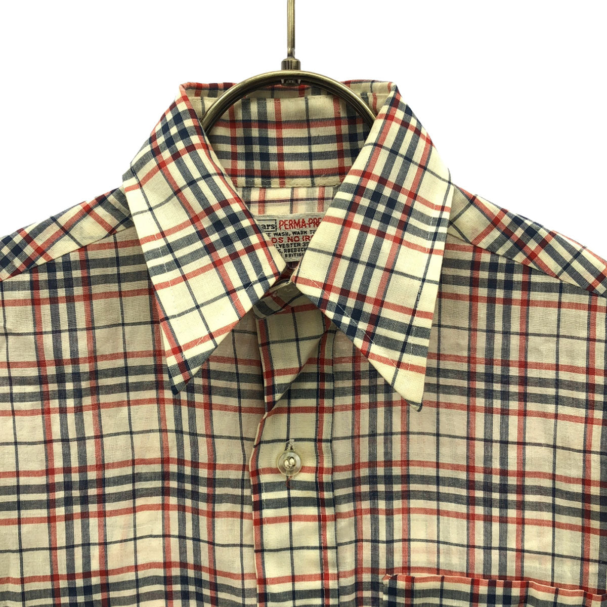 Sears シアーズ 70s ヴィンテージ チェック柄 長袖 PERMA-PREST シャツ ベージュ系 レディース