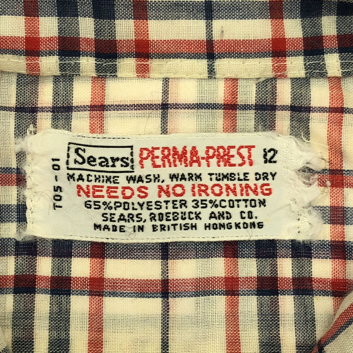 Sears シアーズ 70s ヴィンテージ チェック柄 長袖 PERMA-PREST シャツ ベージュ系 レディース