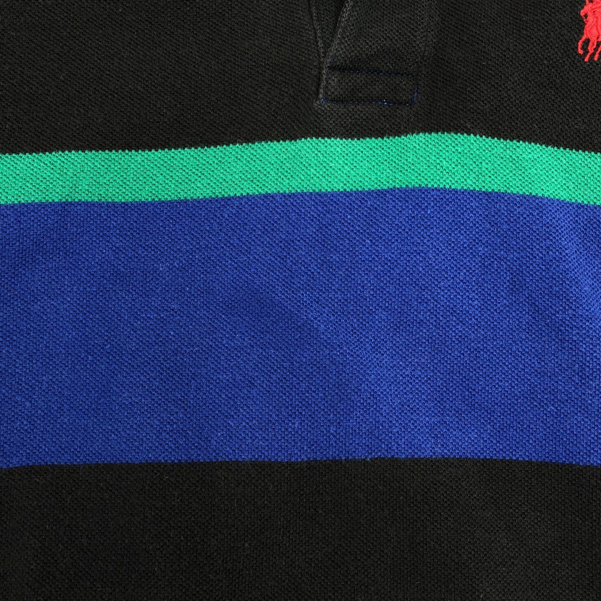 Polo by Ralph Lauren ポロバイラルフローレン 80s ヴィンテージ ボーイズ 緑タグ ボーダー 長袖 ポロシャツ L ブルー系 鹿の子 メンズ